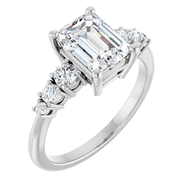 Emerald Multi Stone Accent Style Engagement Ring