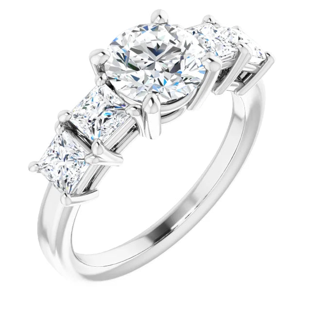 Round Brilliant Multi Stone Accent Style Engagement Ring