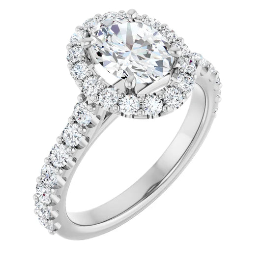 Oval White Gold Halo Moissanite Engagement Ring