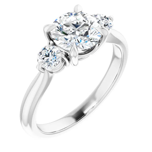 Round Brilliant White Gold Tri Stone Moissanite Engagement Ring
