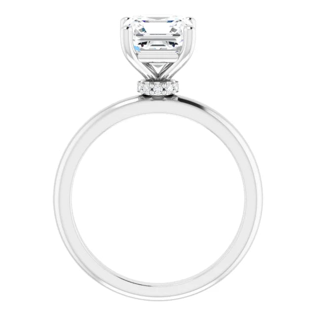 Asscher Low Hidden Halo Solitaire Engagement Ring