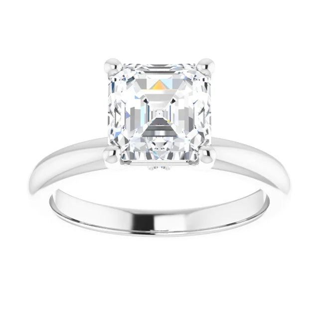 Asscher Low Hidden Halo Solitaire Engagement Ring
