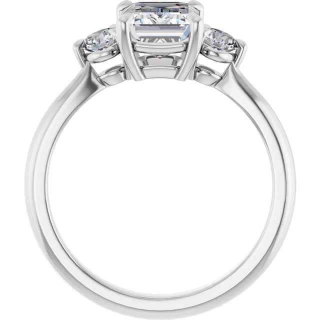 Emerald White Gold Tri Stone Moissanite Engagement Ring
