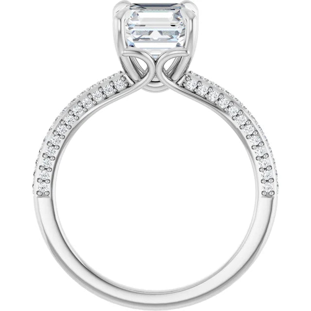 Asscher White Gold Pave Moissanite Engagement Ring