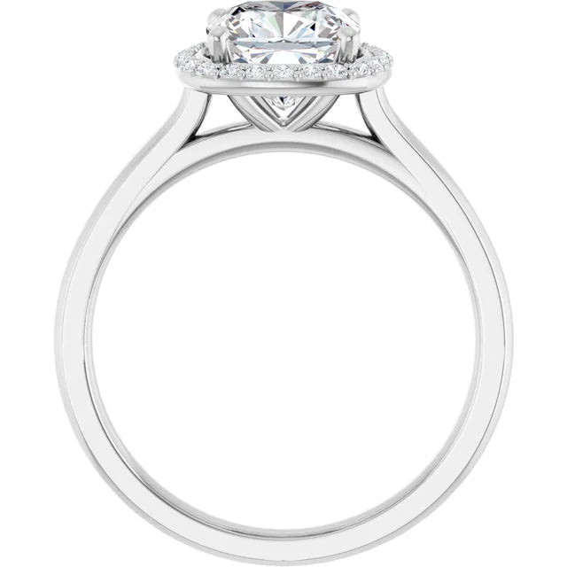 White Gold Cushion Halo Solitaire Engagement Ring. Moissanite