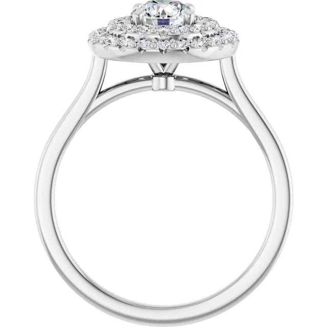 Round Brilliant White Gold Double Halo Solitaire Moissanite Engagement Ring
