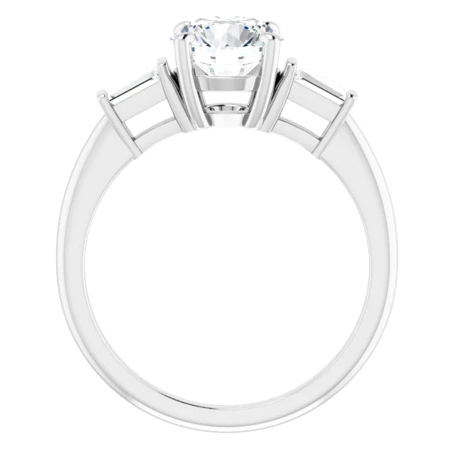Round Brilliant White Gold Baguette Accent Moissanite Engagement Ring
