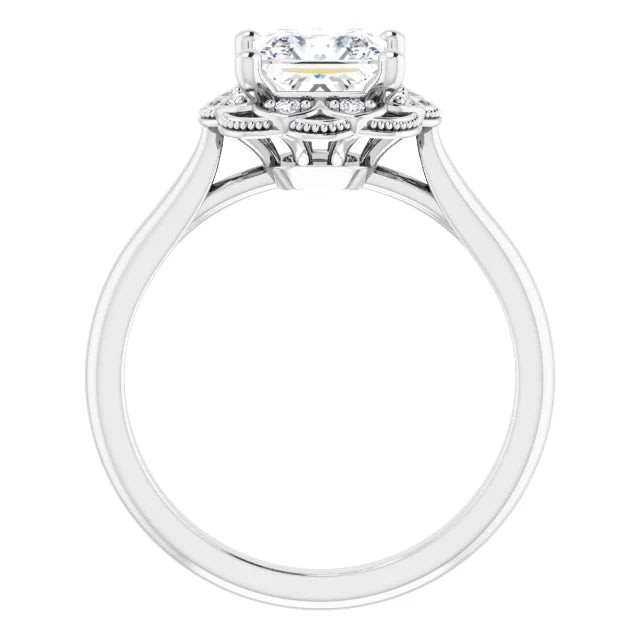 Princess White Gold Halo Moissanite Engagement Ring
