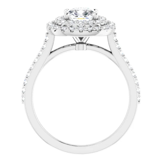 Cushion Double Halo White Gold Moissanite Engagement Ring