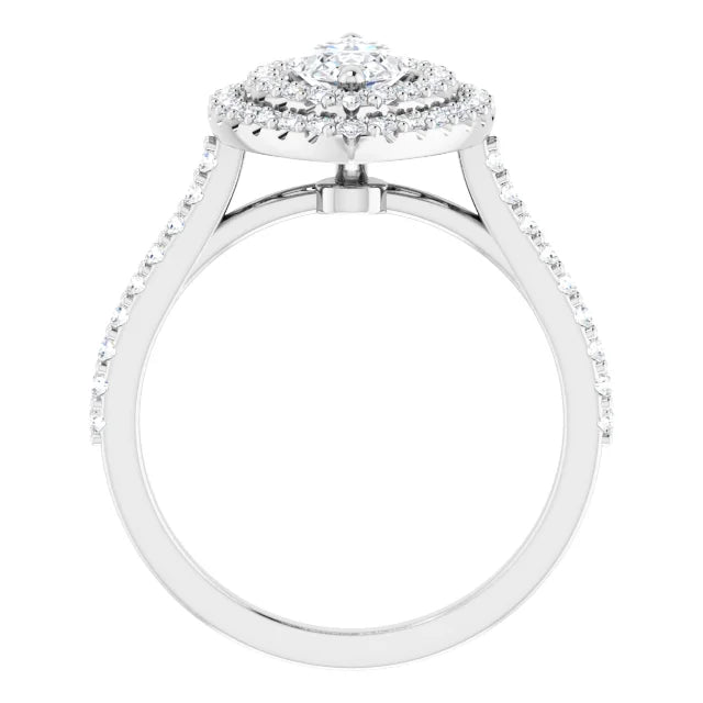 Marquise Double Halo White Gold Moissanite Engagement Ring