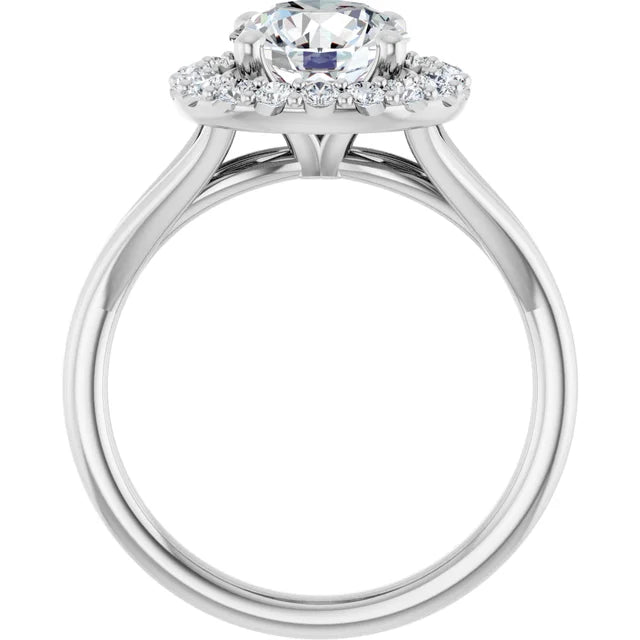 Round Brilliant White Gold Halo Solitaire Split Band Moissanite Engagement Ring