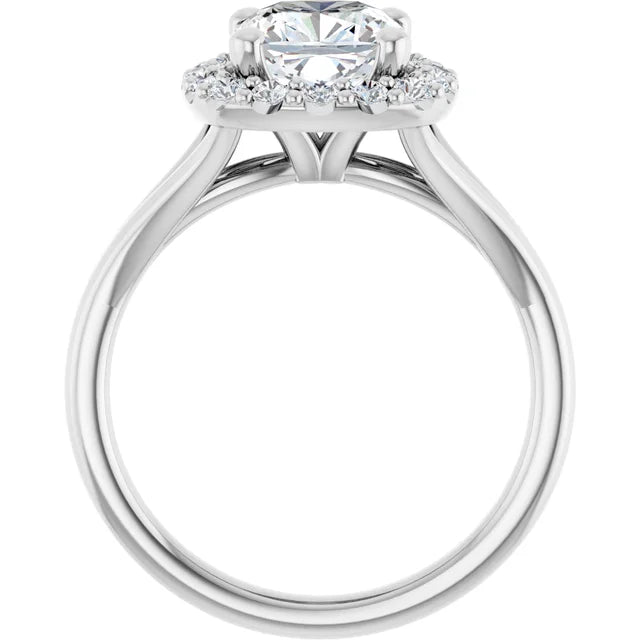 Cushion White Gold Halo Solitaire Split Band Moissanite Engagement
