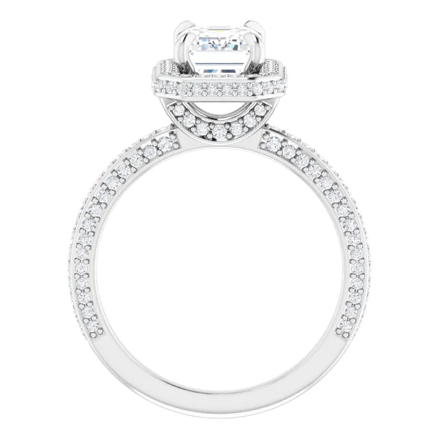 Emerald White Gold Halo Pave Style Moissanite Engagement Ring