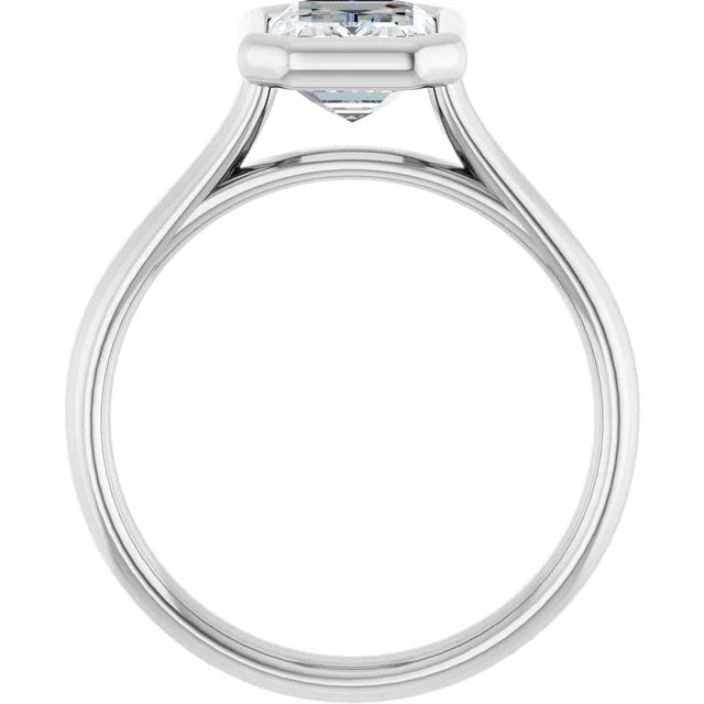 Emerald White Gold Solitaire Bezel Moissanite Engagement Ring