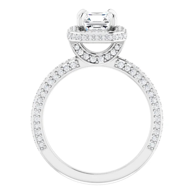 Asscher White Gold Halo Pave Style Moissanite Engagement Ring