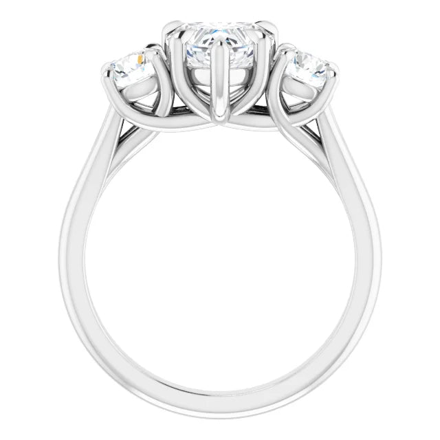 Heart White Gold Tri Stone Moissanite Engagement Ring