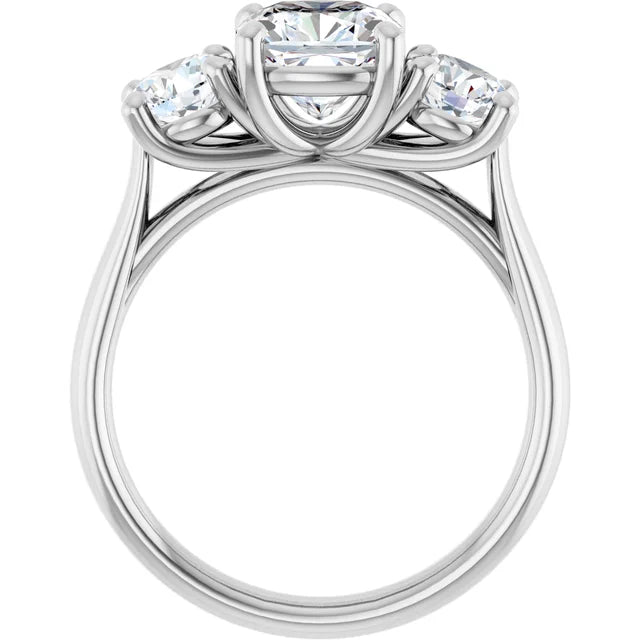 Cushion White Gold Tri Stone Moissanite Engagement Ring