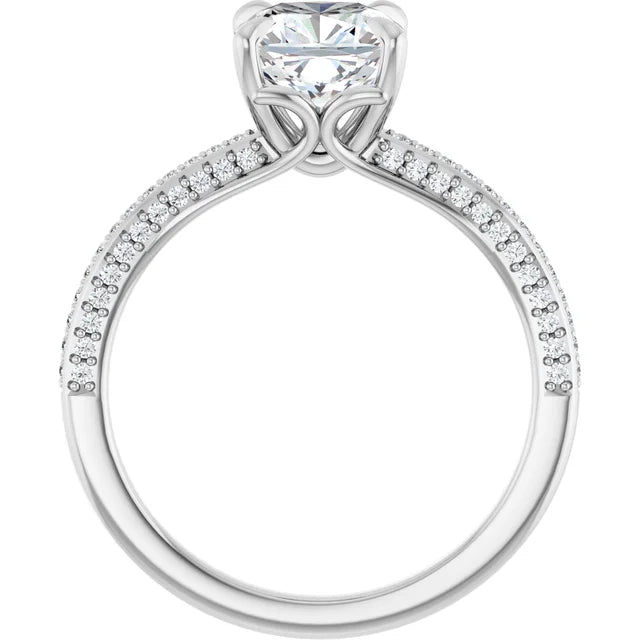 Cushion White Gold Pave Moissanite Engagement Ring