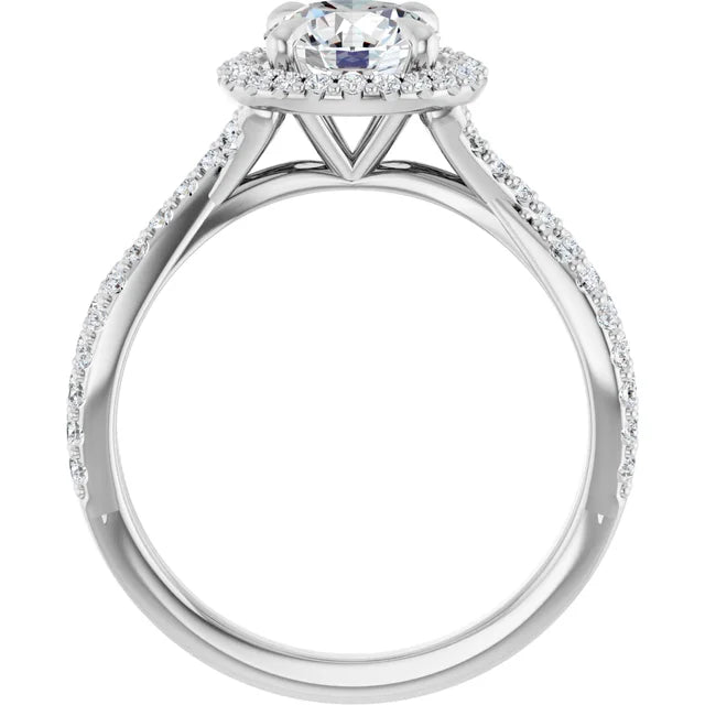 Round Brilliant White Gold Twist Band Halo Moissanite Engagement Ring