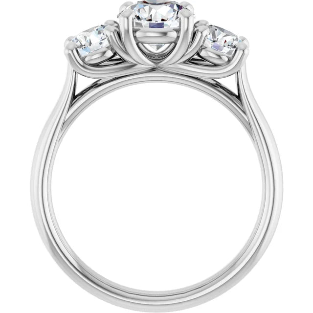 Round Brilliant White Gold Tri Stone Moissanite Engagement Ring