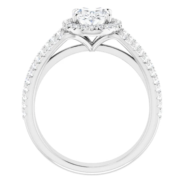 Oval White Gold Halo Split Pave Moissanite Engagement Ring