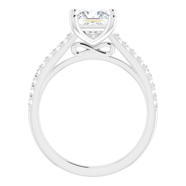Princess White Gold Pave Style Moissanite Engagement Ring