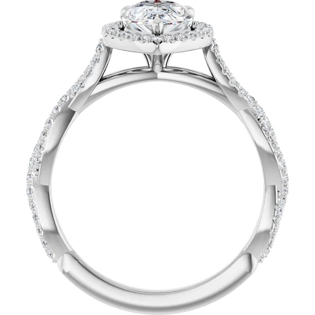 Pear White Gold Halo Twist Pave Moissanite Engagement Ring