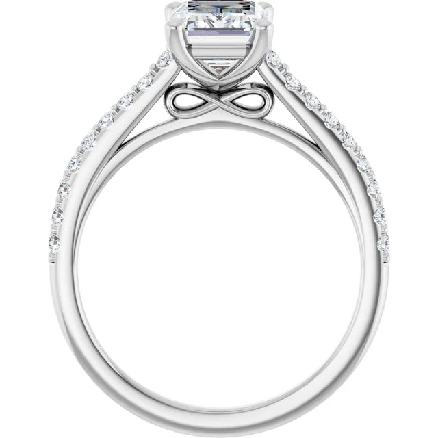 Emerald White Gold Pave Style Moissanite Engagement Ring