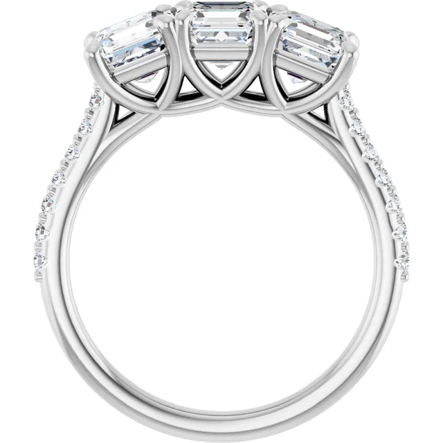 Cushion White Gold Tri Stone Moissanite Engagement Ring