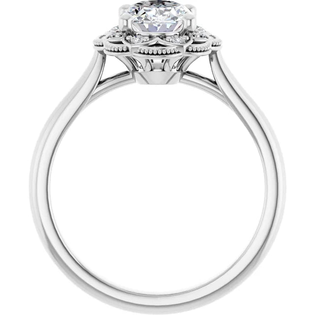 Oval White Gold Halo Moissanite Engagement Ring