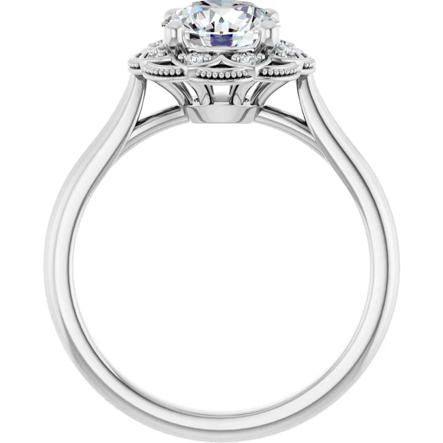 Round Brilliant White Gold Halo Moissanite Engagement Ring
