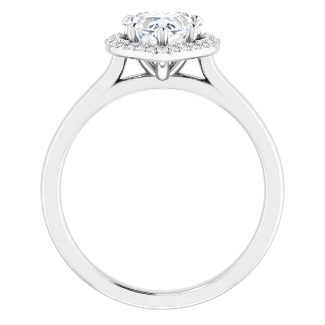 White Gold Heart Halo Solitaire Engagement Ring. Moissanite