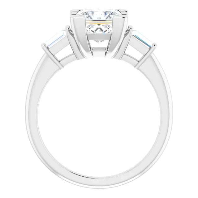 Princess White Gold Baguette Accent Moissanite Engagement Ring