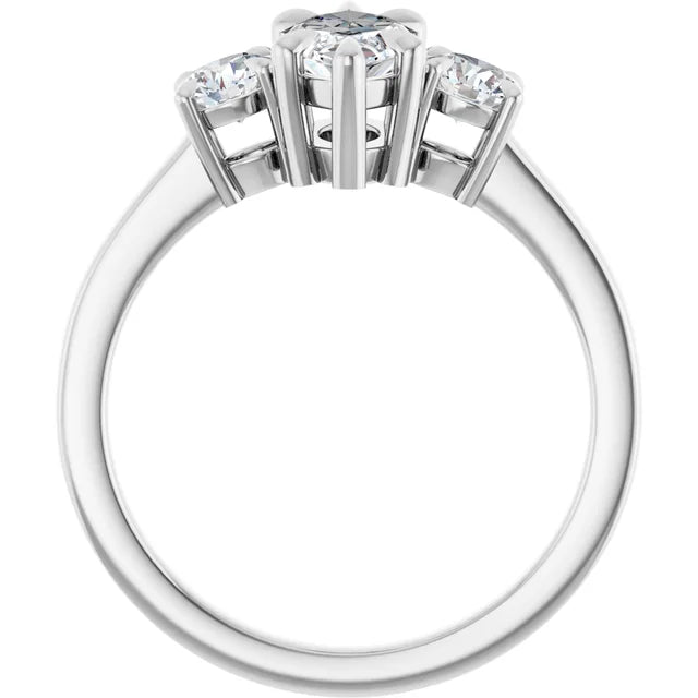 Marquise White Gold Tri Stone Moissanite Engagement Ring