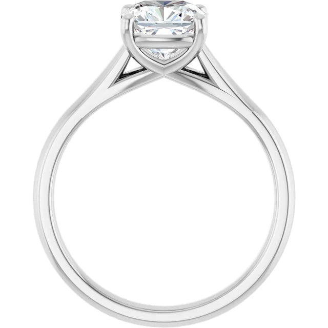 Four Claw Cushion White Gold Solitaire Moissanite Engagement Ring