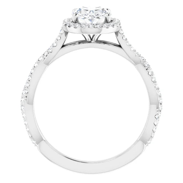 Oval White Gold Halo Twist Pave Moissanite Engagement Ring