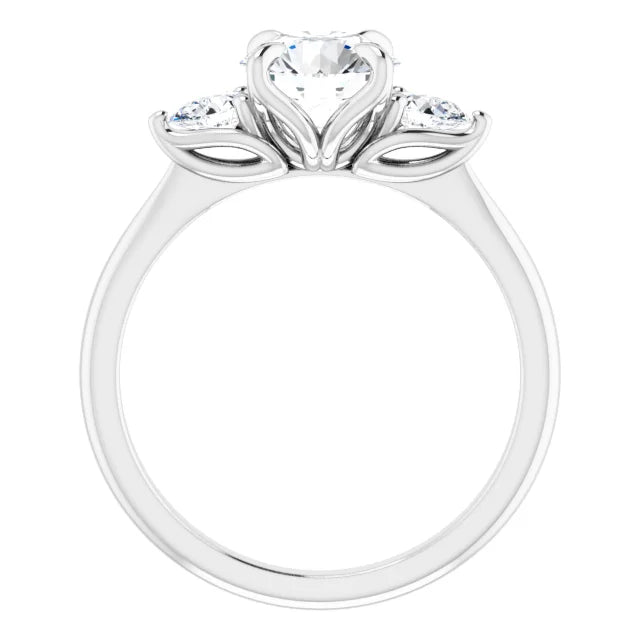 Round Brilliant Tri -Stone Style Pear Accent Engagement Ring