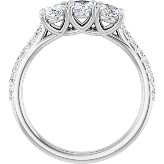Oval White Gold Tri Stone Moissanite Engagement Ring