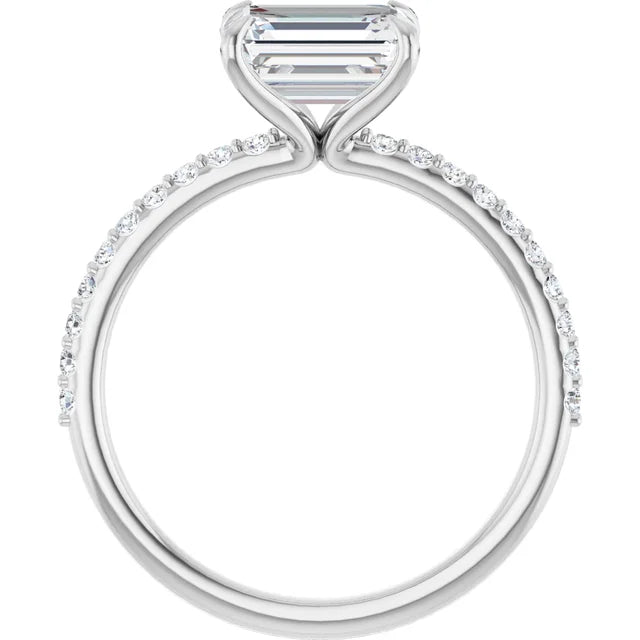 Emerald White Gold East West Pave Moissanite Engagement Ring