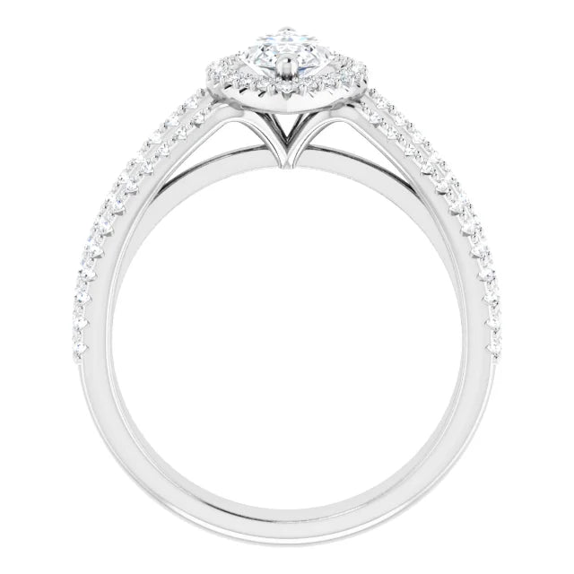 Marquise White Gold Halo Split Pave Moissanite Engagement Ring