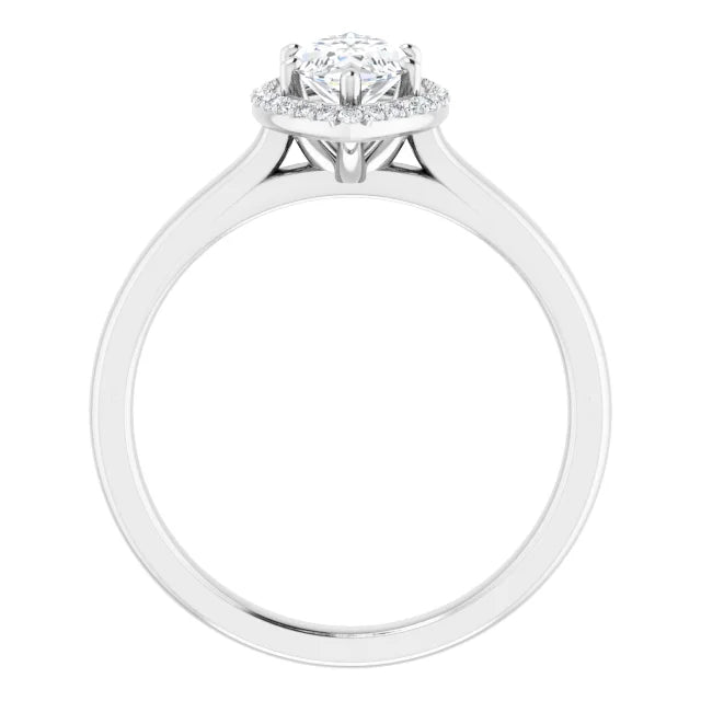 White Gold Marquise Halo Solitaire Engagement Ring. Moissanite