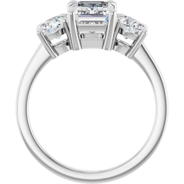 Emerald White Gold Tri Stone Moissanite Engagement Ring