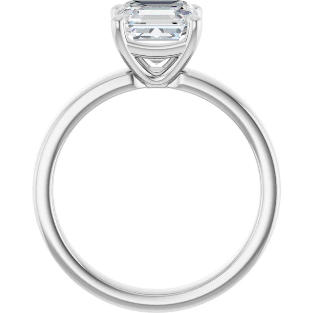 Asscher White Gold Wide Band Solitaire Moissanite Engagement Ring