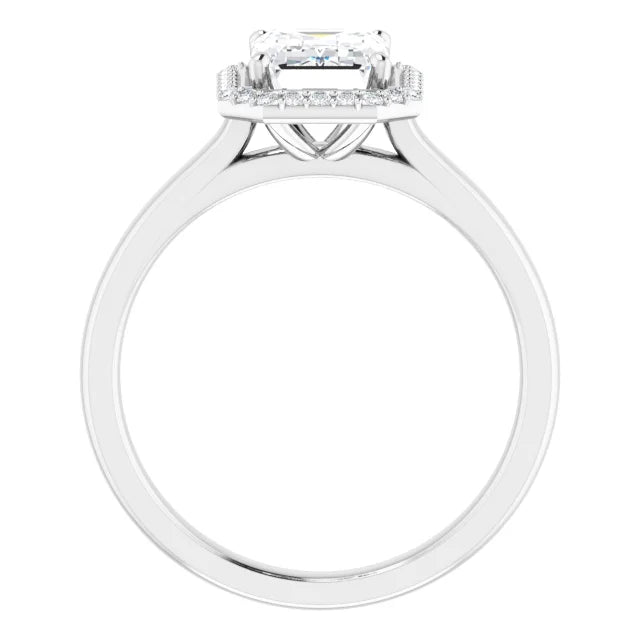 Emerald Halo Solitaire Moissanite Engagement Ring White Gold