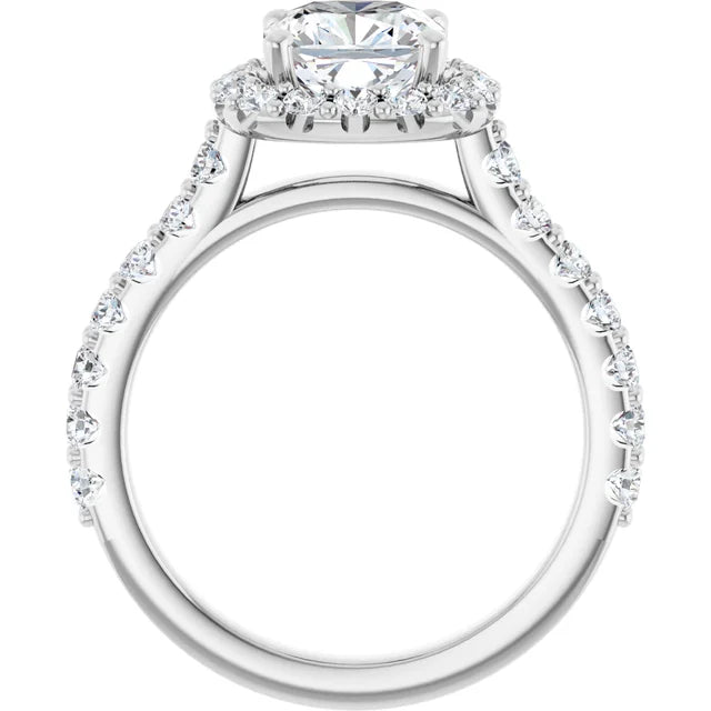 Cushion White Gold Halo Moissanite Engagement Ring
