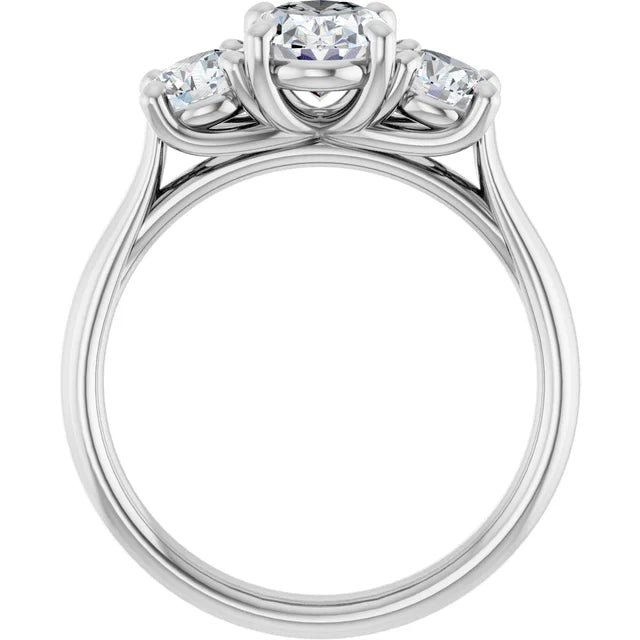 Oval White Gold Tri Stone Moissanite Engagement Ring