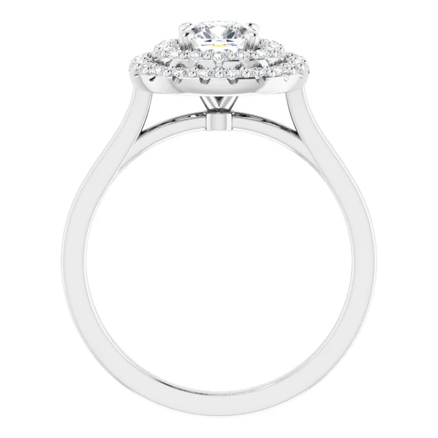 Cushion White Gold Double Halo Solitaire Moissanite Engagement Ring