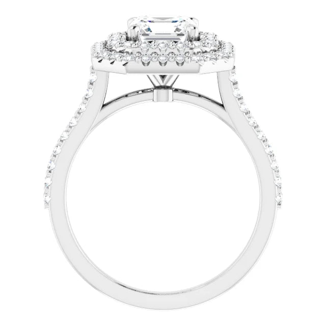 Asscher Double Halo White Gold Moissanite Engagement Ring