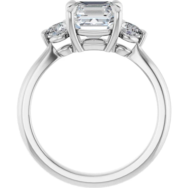 Asscher White Gold Tri Stone Moissanite Engagement Ring