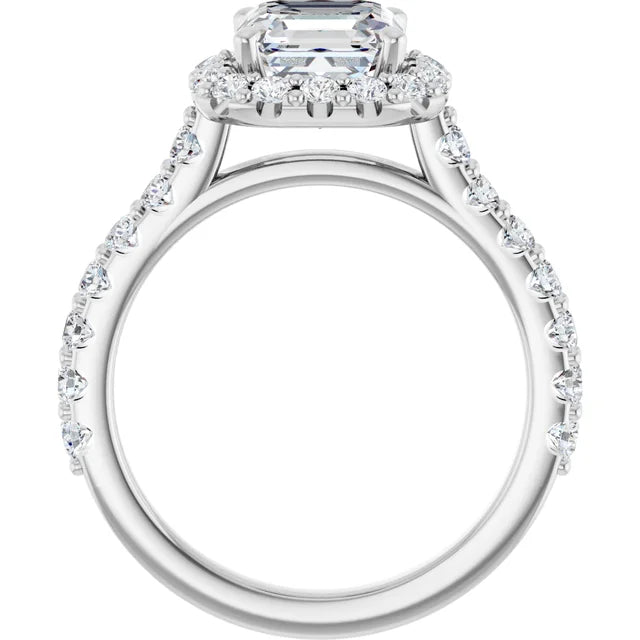 Asscher White Gold Halo Moissanite Engagement Ring
